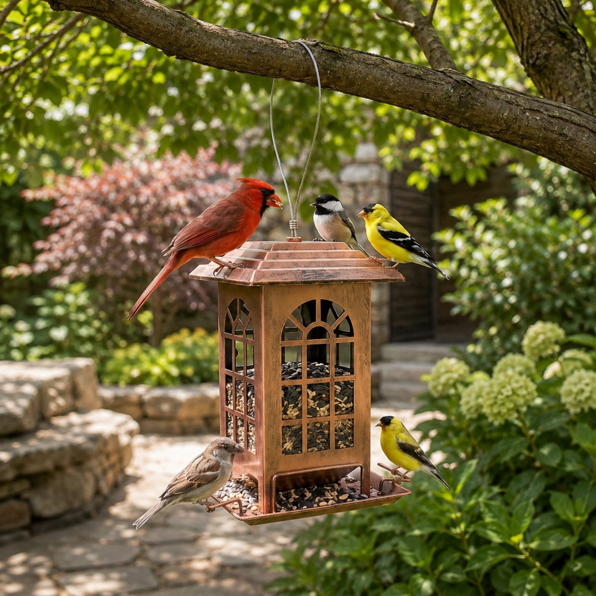 Lumiartisan Hanging Bird Feeder, Antique Copper House, 1 Pack, 9.1 in