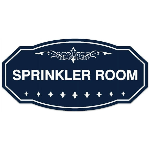 Signs ByLITA Victorian Sprinkler Room Sign - Laser-Engraved Lettering | Durable ABS Plastic | Vibrant Colors | Powerful Foam Tape (Navy Blue / White) - Large