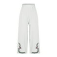 thumbnail image 4 of Tnhcen 2025 New Women's Pre-Shrunk Linen-Cotton High Waist Wide Leg 9 Inch Hem Embroidered Wide Leg Pants with Elastic Waistband S-2XL, 4 of 6