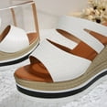 thumbnail image 5 of Womens Sandals Ladies Summer Wedge Espadrilles Sandal Buckle Ankle Strap Peep Toe Flatform Shoes Comfy White 7, 5 of 7