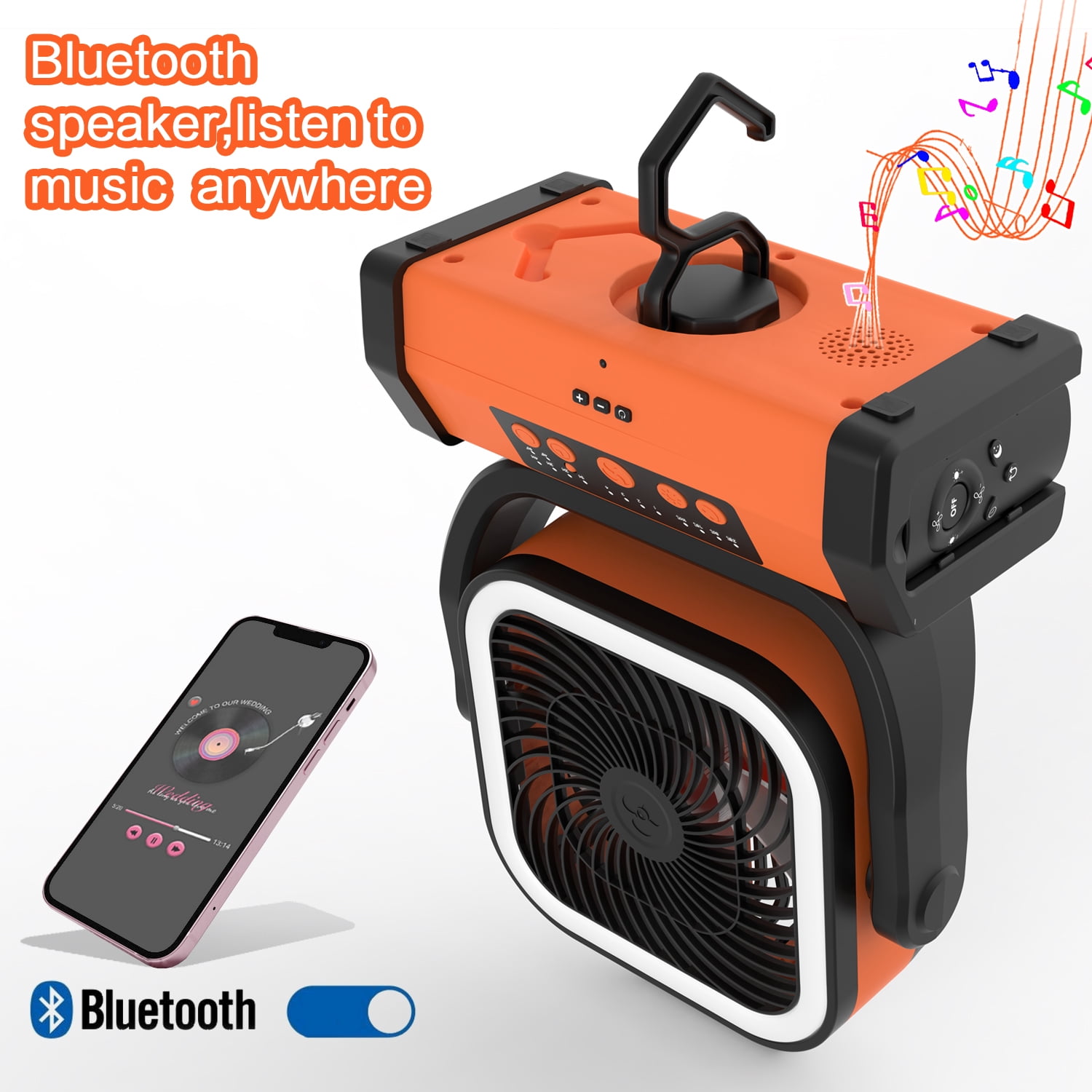30000wAh LED Camping Fan with Remote, 4 Speeds, USB-C Charging, Timer,Automatic Oscillation, Hanging Hook,Ideal for Camping, Power outages and Hurricanes