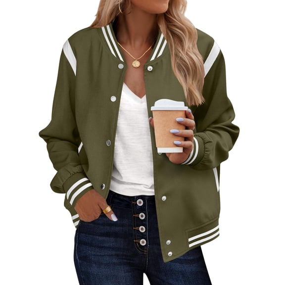 Zeagoo Women's Varsity Jacket Lightweight Bomber Jackets Spring 2 Pockets Button-up Casual Moto Fashion Baseball Outwear