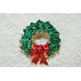 thumbnail image 3 of Vintage Rhinestone Christmas Wreath Brooch With Red Bow, Xmas Holiday Jewelry Gift, Wreath Pin, 3 of 9