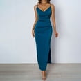 thumbnail image 2 of RYDCOT Cocktail Dresses for Women Wedding Guest Sleeveless Satin Spaghetti Strap V Neck Split Long Dress Elegant Dresses for Women Evening Party on Clearance Blue, 2 of 6