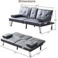 thumbnail image 3 of Convertible Folding Futon Sofa Bed with 2 Cup Holders, Sleeper Couch Bed with Removable Armrests, Metal Legs, Upholstered Loveseat for Living Room, Apartment, Dorm, Office (Gray), 3 of 9