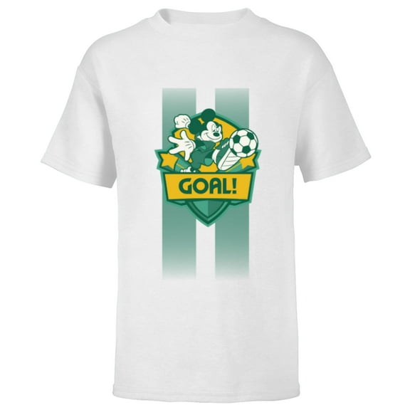 Disney Mickey Mouse Sports Goal Winning Kick Soccer Ball - Short Sleeve T-Shirt for Kids - Customized-White