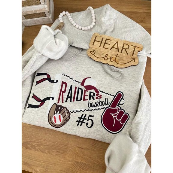 Embroidered Baseball Hoodie | Pennant Flag Hoodie | Spring Hoodie | Baseball Sweatshirt | Patchwork Crewneck | e Baseball Hoodie