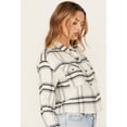 thumbnail image 2 of Cleo + Wolf Women's Cropped Plaid Print Flannel Shirt Cream X-Large  US, 2 of 4