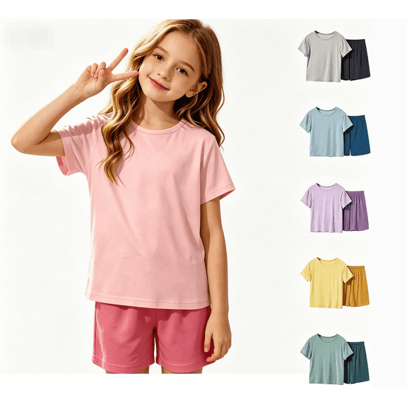 Miluxas Girls' 2-Piece Short Sleeve Outfit Set - Soft T-Shirt and Elastic Waist Shorts, Comfortable Loungewear for Sleep, Play, and Everyday Wear Yellow 16-17Years
