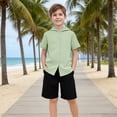 thumbnail image 5 of OGLCCG Teen Boys Cotton Linen Hoodies Button Down Short Sleeve Hooded Shirts Summer Breathable Casual Beach Hawaii Shirt 3-13 Years, 5 of 8
