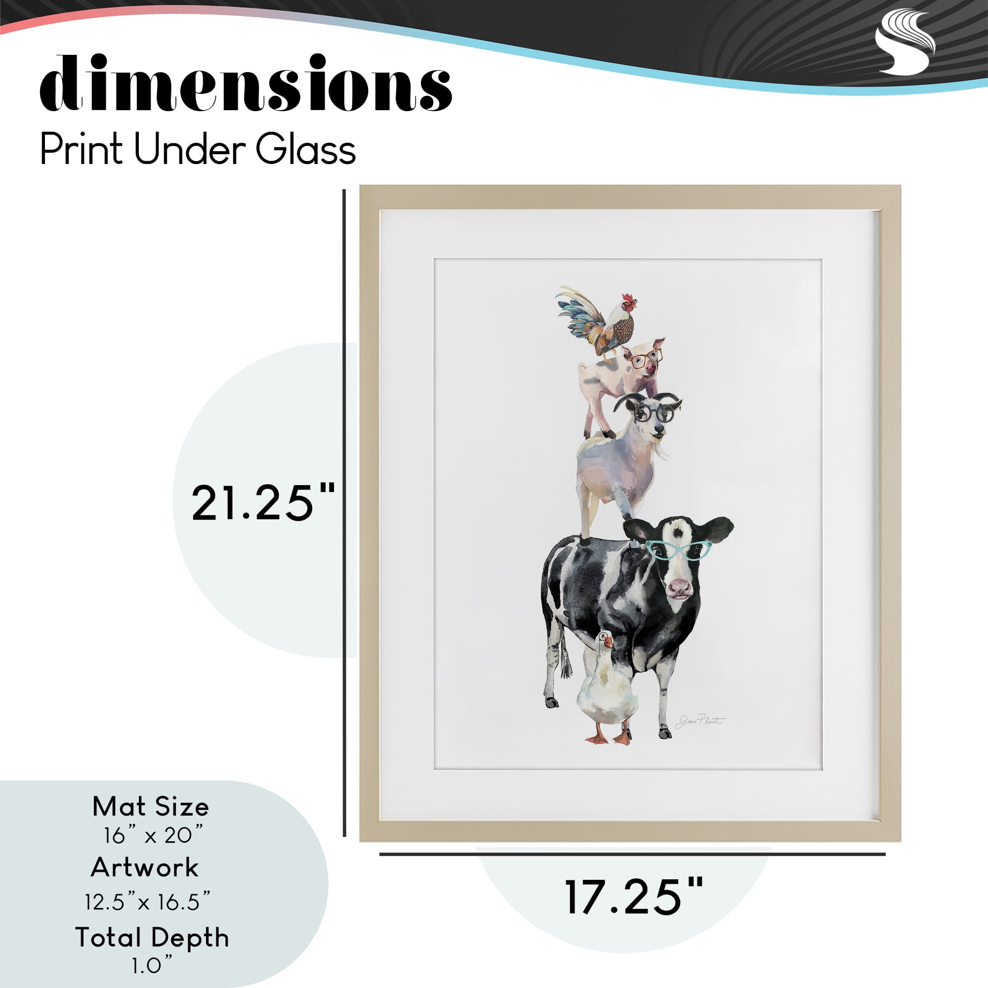 Farm Animal Family Birch Framed Print Under Glass, design by Jean Plout
