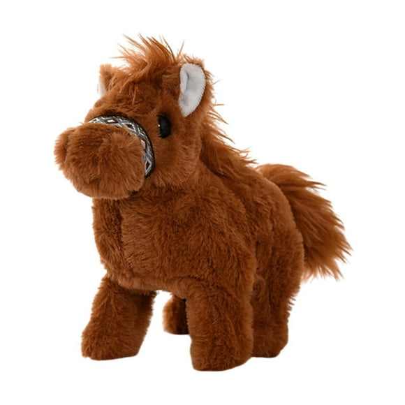 Juguete eléctrico de peluche de caballo de peluche, muñeca de caballo de simulación animada, animal de peluche para regalos, niños pequeños, niñas, Marrón oscuro