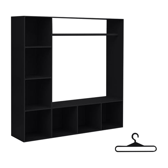 Freestanding Closet Organizer with Multiple Open Shelves and Hanging Rod for Bedroom Storage Organization Wardrobe