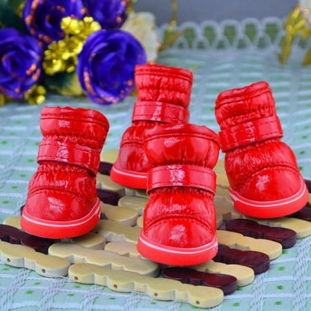 Waterproof Dog Boots Winter Pet Shoes  Outdoor Pet Snow Booties Cold Weather Paw Protector with Anti-Slip Sole for Small Medium Dogs 4 Pcs
