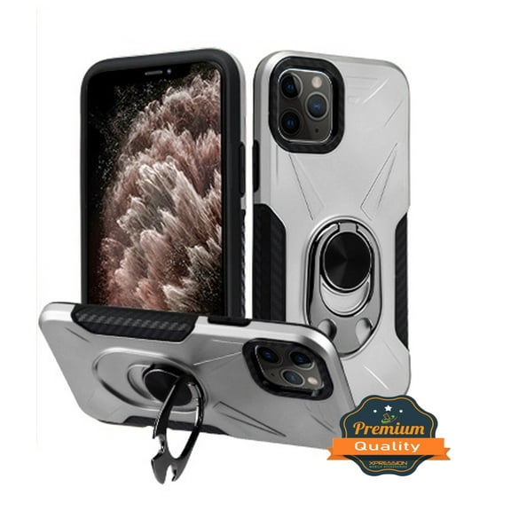 Apple iPhone 11 PRO MAX Phone Case Hybrid Hard Back Cover Rubber Bumper [Air Cushion Protection] Shock Proof with 360° Rotating Ring Holder Kickstand & Bottle Opener SILVER Cover for iPhone 11 Pro Max