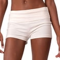 thumbnail image 2 of Only Moment Womens Fold Over Shorts Threadcloth Elastic Low Rise Y2K Micro Shorts Lounge Pajama Bottoms Skinny Mini Sleepwear White,S, 2 of 7
