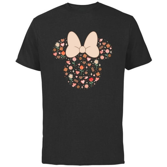 Disney Minnie Mouse Icon Fill Chocolates Flowers Hearts Love - Short Sleeve Cotton T-Shirt for Adults - Customized-Black