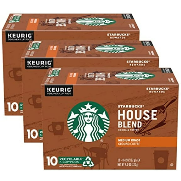 Starbucks House Blend Coffee K-Cup Pods, Medium Roast Ground Coffee K-Cups For Keurig Brewing System, 100% Arabica Coffee, 10 Ct K-Cups/Box (Pack Of 3 Boxes)