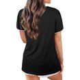 thumbnail image 4 of Femmes Rayure Couture Manches Courtes Col Rond T-shirt de Couleur Unie, 4 of 4