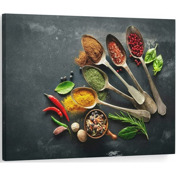 Spices Canvas Wall Art Framed Spoon Kitchen Pictures Wall Decor Food Poster Prints Spice Artwork for Home Kitchen Living Room Dining Room Restaurant Decoration - 12x18 Inch
