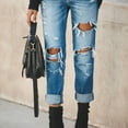 thumbnail image 4 of Bigersell Elastic Waist Jeans for Women Denim Jeans Sale High Waisted Jeans Ladies Flare-Leg Denim Pants Button Closure Distressed Low Waisted Jeans Fitted High Waist Cropped Pants Style J-153 Blue S, 4 of 9
