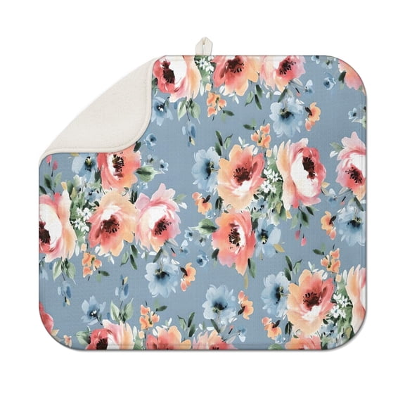 Pioneer Flower Floral Print Pattern Dish Drying Mat for Kitchen 1 Pack, Ultra Absorbent Microfiber Dishes Drainer Mats,16"x18"