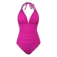 thumbnail image 3 of One Piece Bathing Suit for Women Shirred Tummy Control Swimsuits Halter Backless Monokini Swimwear, 3 of 4