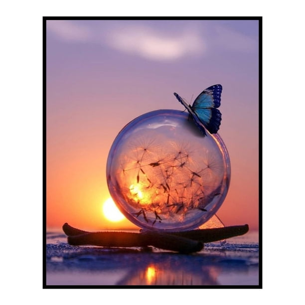 Cuadros Decorativos Bordado completo Sunset Butterfly 3-Strand 11CT Kit de algodón de punto de cruz impreso Tmvgtek embutido en tela