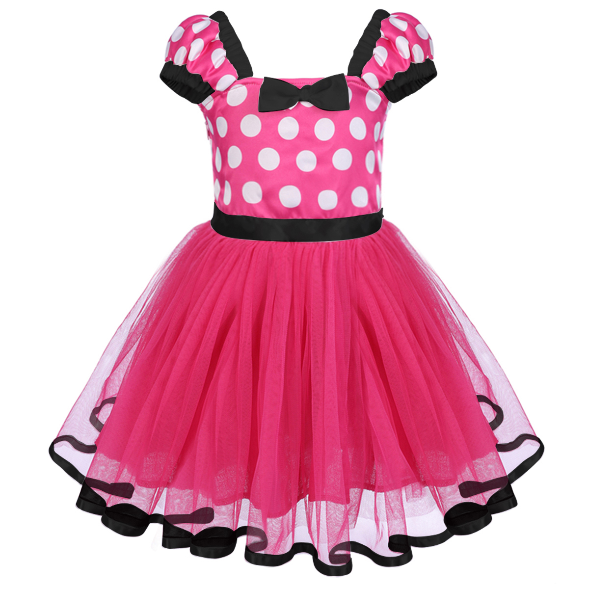 IBTOM CASTLE Toddler Girls Polka Dots Princess Party Cosplay Pageant Fancy Dress up Birthday Tutu Dress + Ears Headband Outfit Set 18-24 Months Hot Pink + Black - image 3 of 6