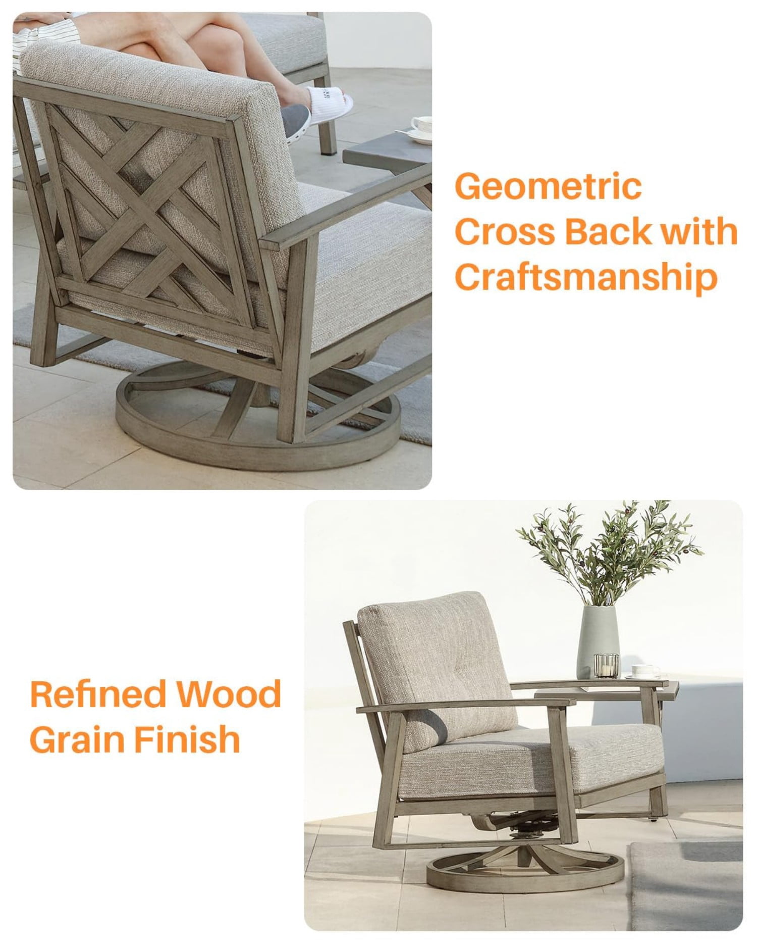Outdoor Swivel Patio Chairs Set of 2, All-Aluminum Swivel Armchairs with 5.9" Thick Cushions, 360° Rotating Outdoor Conversation Chairs, All-Weather Patio Furniture for Garden, Balcony, Dark Gray