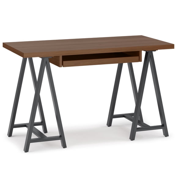 Simpli Home Sawhorse Industrial 50 inch Wide SOLID WALNUT WOOD and Metal Small Desk