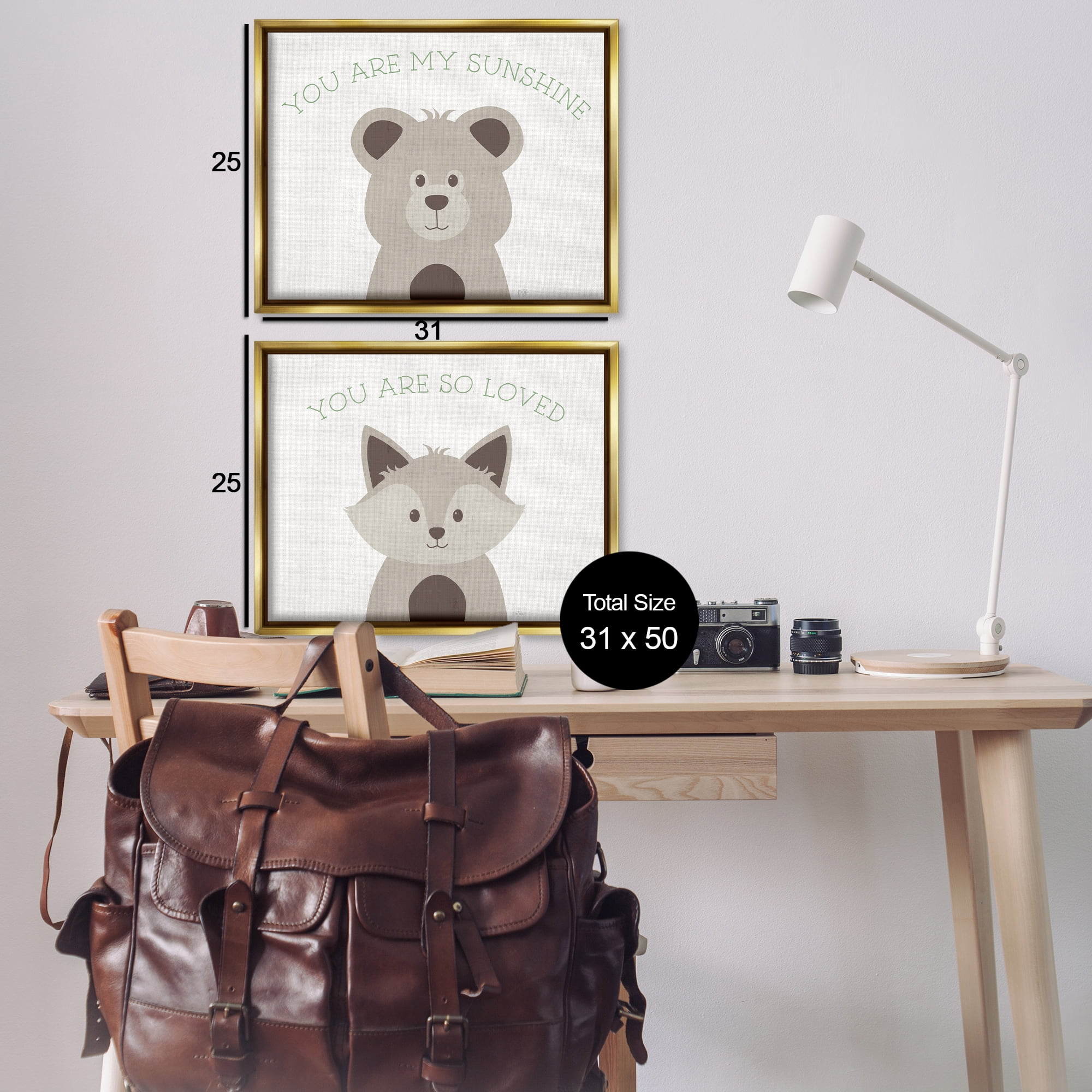 Stupell Industries Uplifting Kid's Animal Quotes Animals Painting Gold Floater Framed Canvas Art Print Wall Art, 31 x 25, Set of 2
