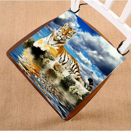 

PHFZK Landscape Nature Scenery Chair Pad Animal Tiger Lay in the Storm Sky Seat Cushion Chair Cushion Floor Cushion Two Sides Size 16x16 inches