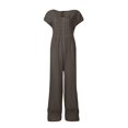 thumbnail image 4 of CHUANK Hauts pour Femmes Ample Coton Lin Manches Courtes Combinaison Aguichant Confortable Gris Foncé L, 4 of 6