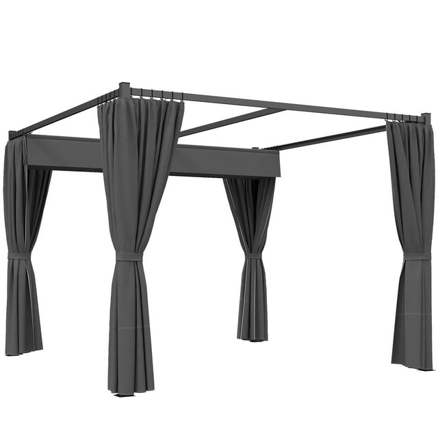 Outsunny 10' x 10' Retractable Pergola Canopy with Sidewalls, Dark Grey