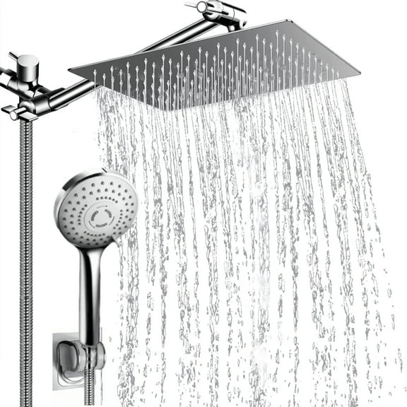 JQDWMDLX Shower Head Combo,8 Inch High Pressure Rain Shower Head with 11 Inch Adjustable Extension Arm and 5 Settings Handheld Shower Head Combo,Powerful Shower Spray Against Low Pressure Water
