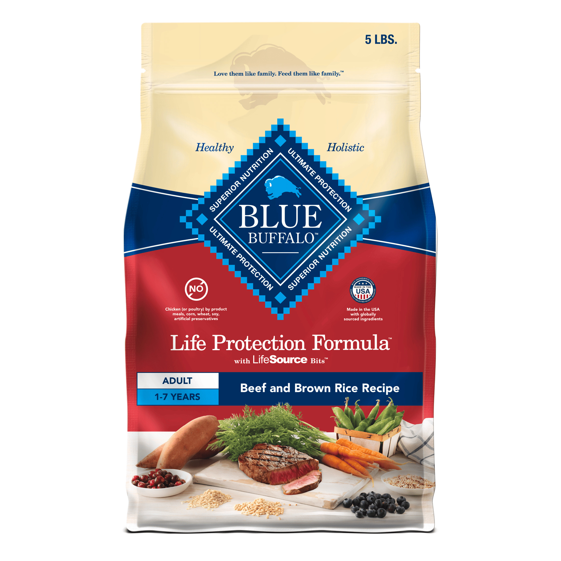 Blue Buffalo Life Protection Formula Natural Dry Dog Food, Beef & Brown Rice, 5-lb. Bag