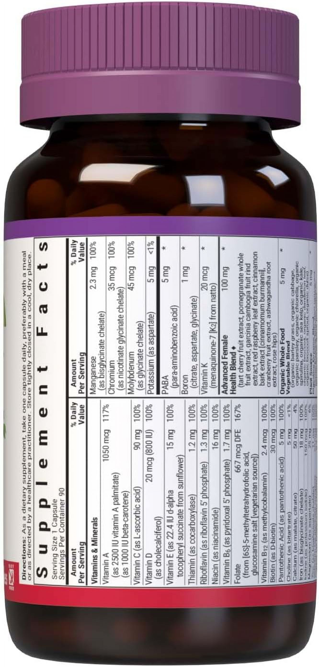 Bluebonnet Ladies One Whole Food Multiple, K2 Organic Vegetable Energy & Vitality* 90 Days