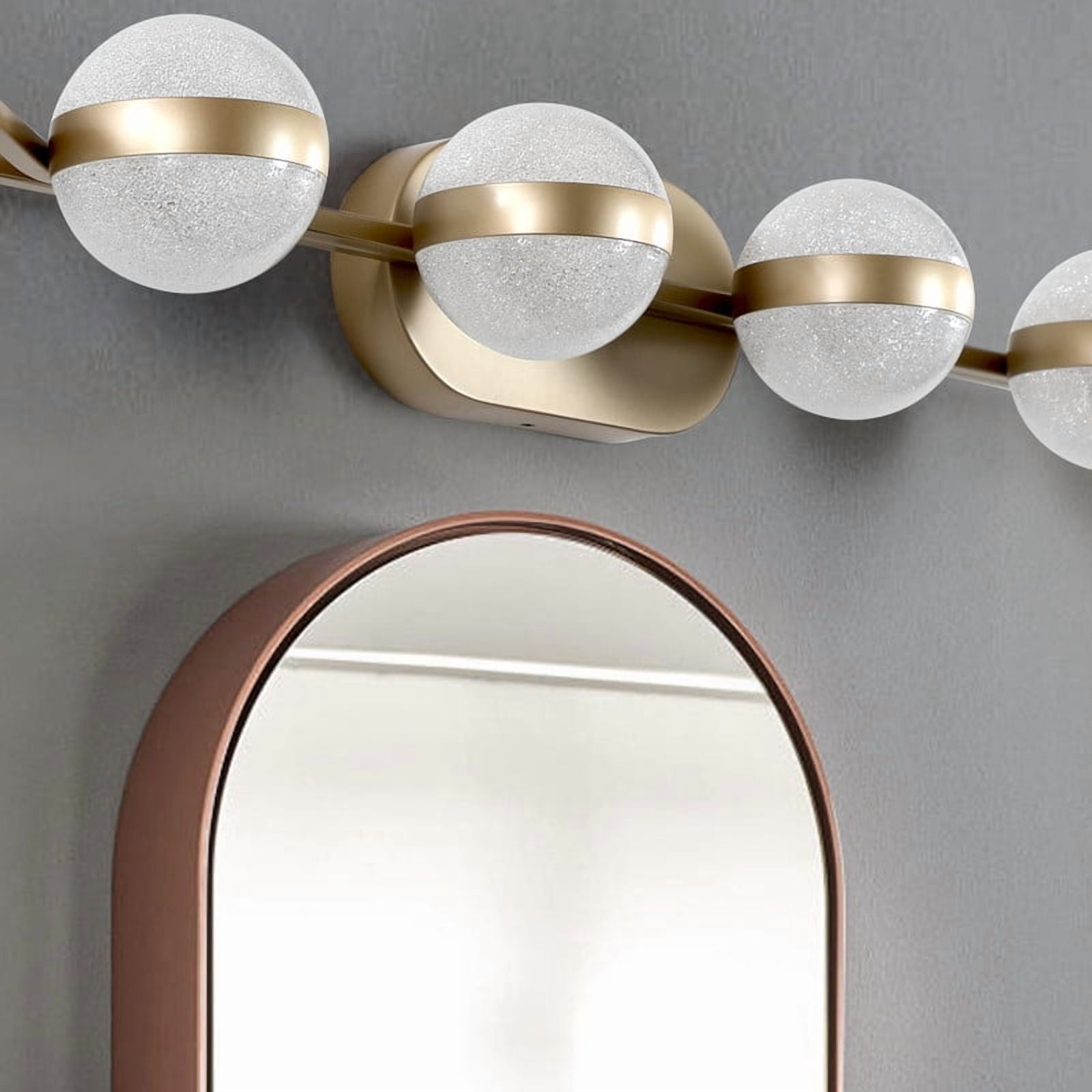 43" Gold Minimalist LED Bathroom Vanity Light, 6-Light Wall Mounted Fixture with Crystal Sand Acrylic Shades, Modern Decorative Lighting for Mirror, Sink, and Vanity Area