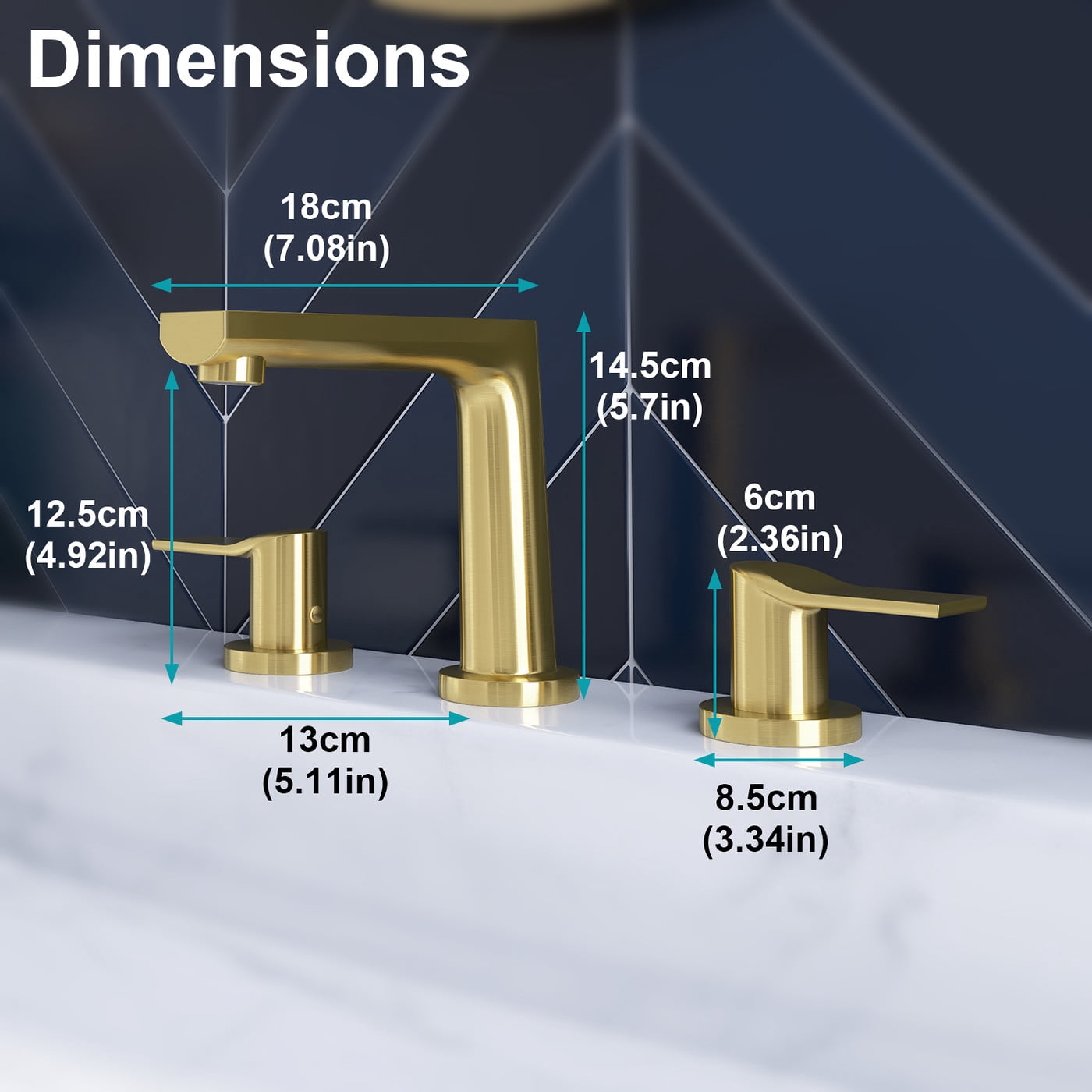 YZZY Widespread Bathroom Sink Faucet 3 Holes Brushed Gold Lavatory Vanity Sink Faucet 2 Lever Handle Bathroom Basin Faucet