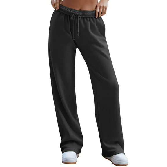 Resicozy Womens Wide Leg Sweatpants High Waisted Baggy Lounge Solid Color Pants Drawstring Athletic Joggers with Pockets Black XL