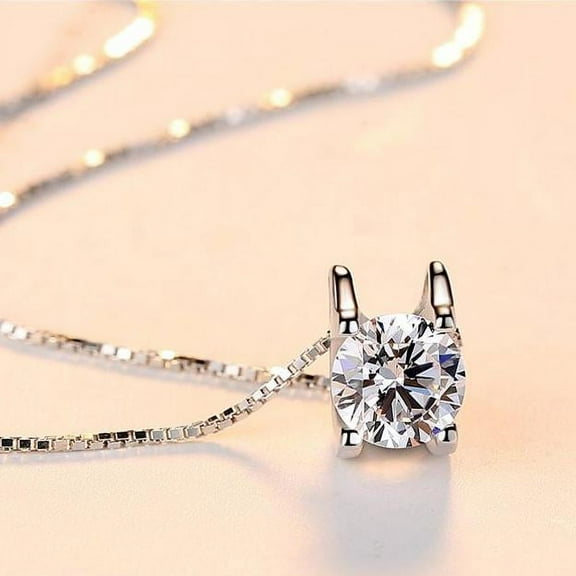 14K White Gold Plated Suspended 2CT or 1CT Cubic Zirconia Solitaire Necklace for Woman Special Occasion Anniversary Birthday Holiday Gift
