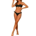 thumbnail image 2 of Women's Strapless Drawstring Bandeau Bikini Sets 2 Piece Swimwear Solid Lace Up Swimsuit Bathing Suits X-Small Black, 2 of 5