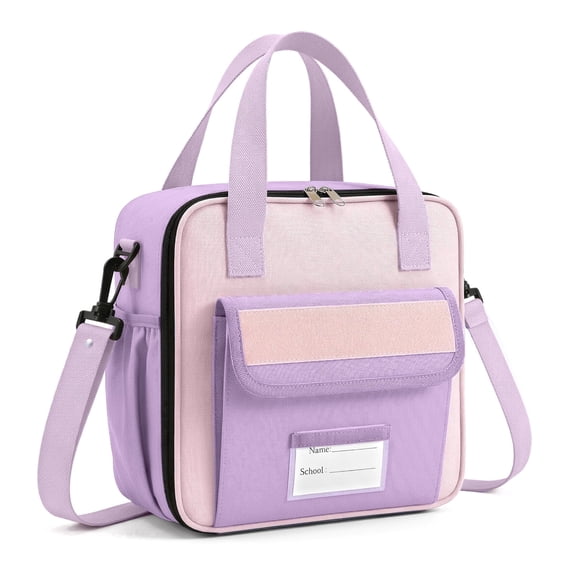 Treamon Insulated Lunch Bag with Water Bottle Holder Shoulder Strap, Kids Lunch Bag for Back to School, Lunch Bags for Women (Purple)