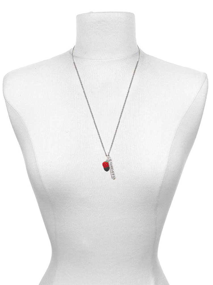 Delight Jewelry Silvertone 3-D Chocolate Dipped Strawberry Silvertone Sisters Best Friends Forever Bar Charm Necklace, 23"