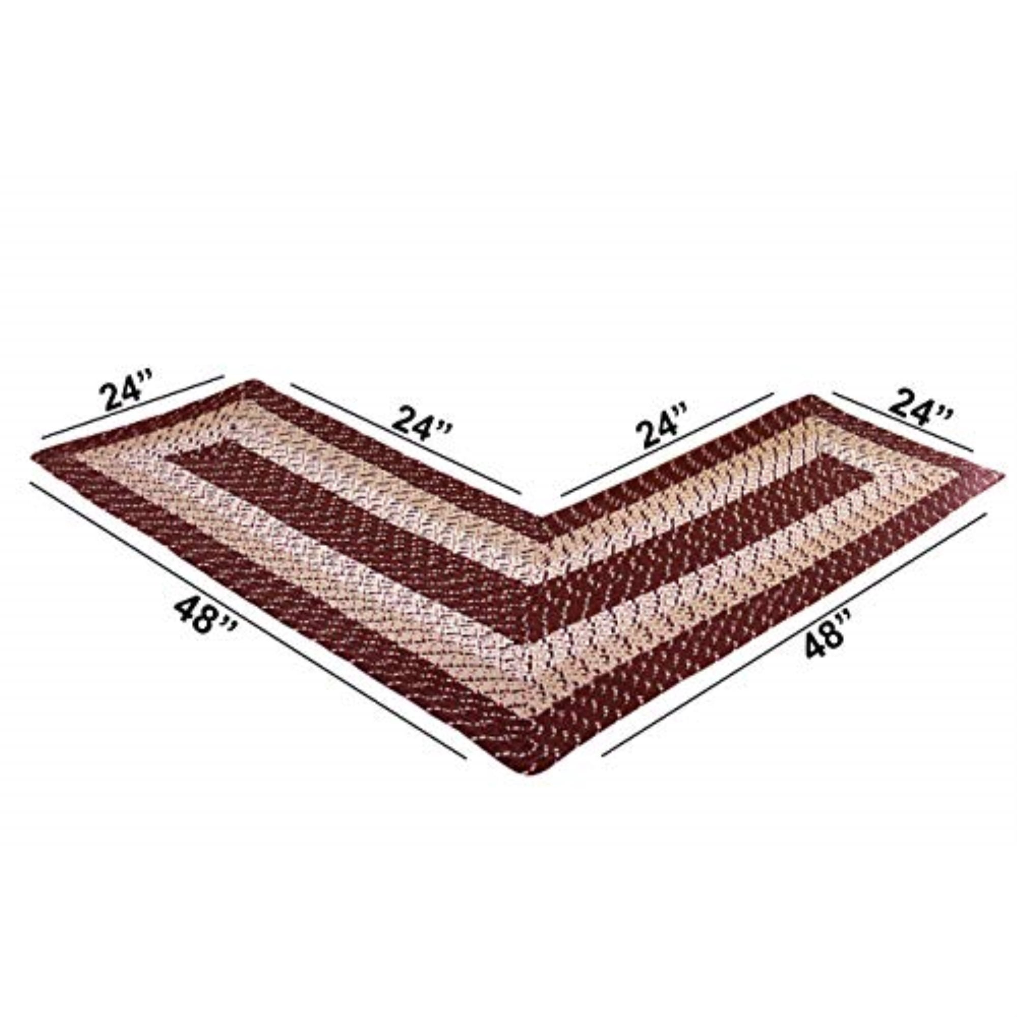 Better Trends 24"x 48"x 48" L-Shape Braided Rug 100% Polypropylene Durable and Stain Resistant Reversible Indoor Area Utility Rug, Country Stripe Collection - Burgundy Stripe