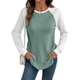 thumbnail image 2 of Hauts Décontractés à Manches Longues en Tricot Gaufré à Blocs de Couleur pour Femmes, Col Rond, Vert m, 2 of 9