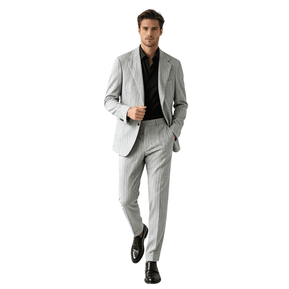 HBDesign Men's 2 Piece Herringbone Linen Suit Lightweight Breathable Slim Fit Casual Business Wedding Summer Blazer Pants Set