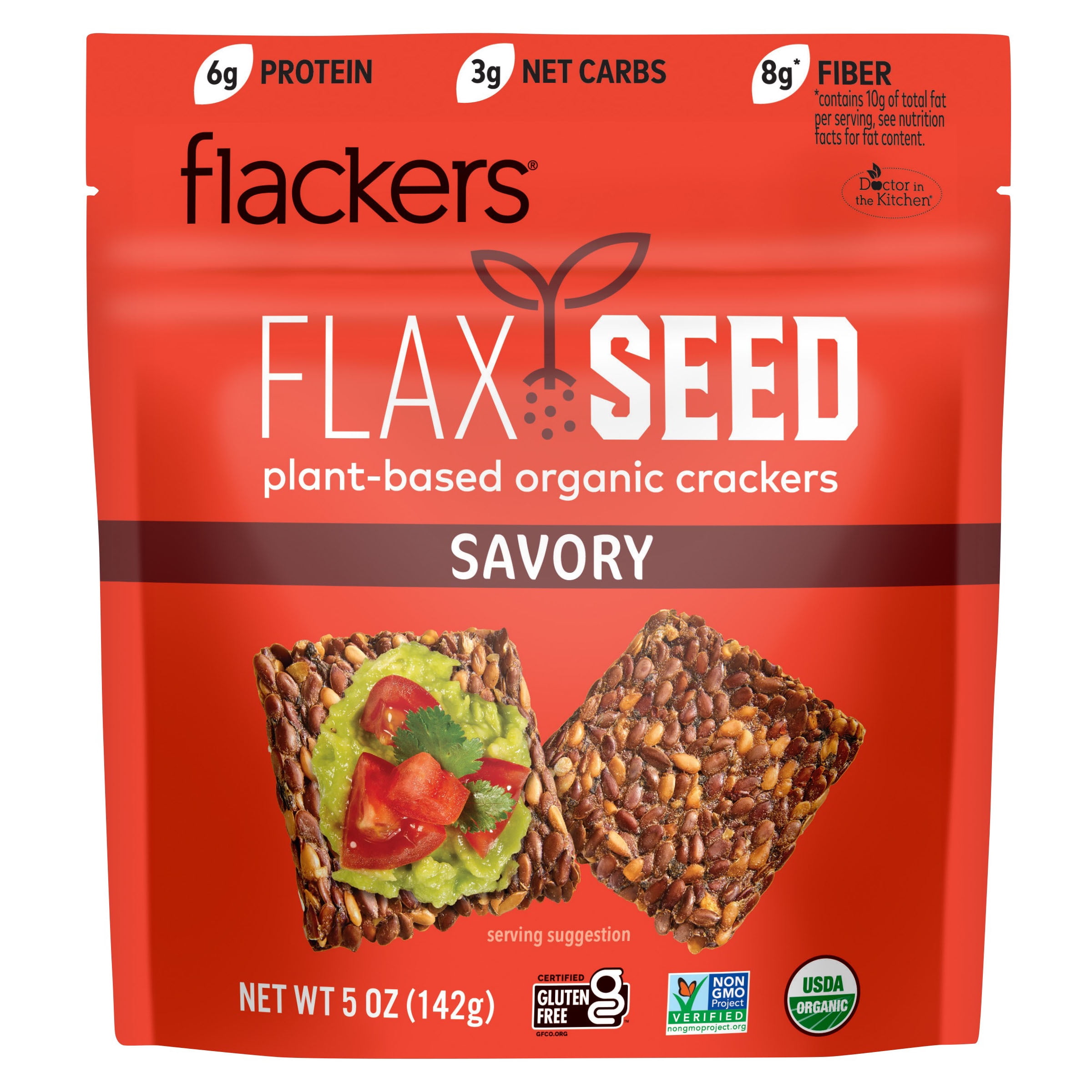 Flackers Organic Savory Flaxseed Crackers, Gluten Free, Non GMO, Vegan, Keto Snack, 5 Ounce / 6-Pack