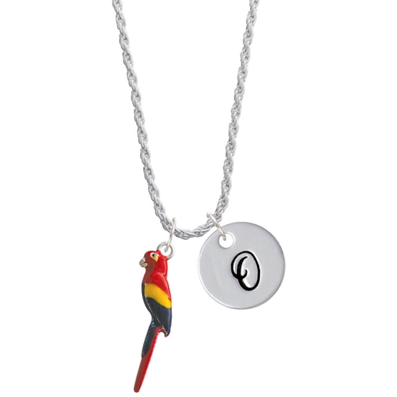 Delight Jewelry Silvertone 3-D Enamel Parrot Silvertone Script Initial Disc - O - Charm Necklace, 20"+3"